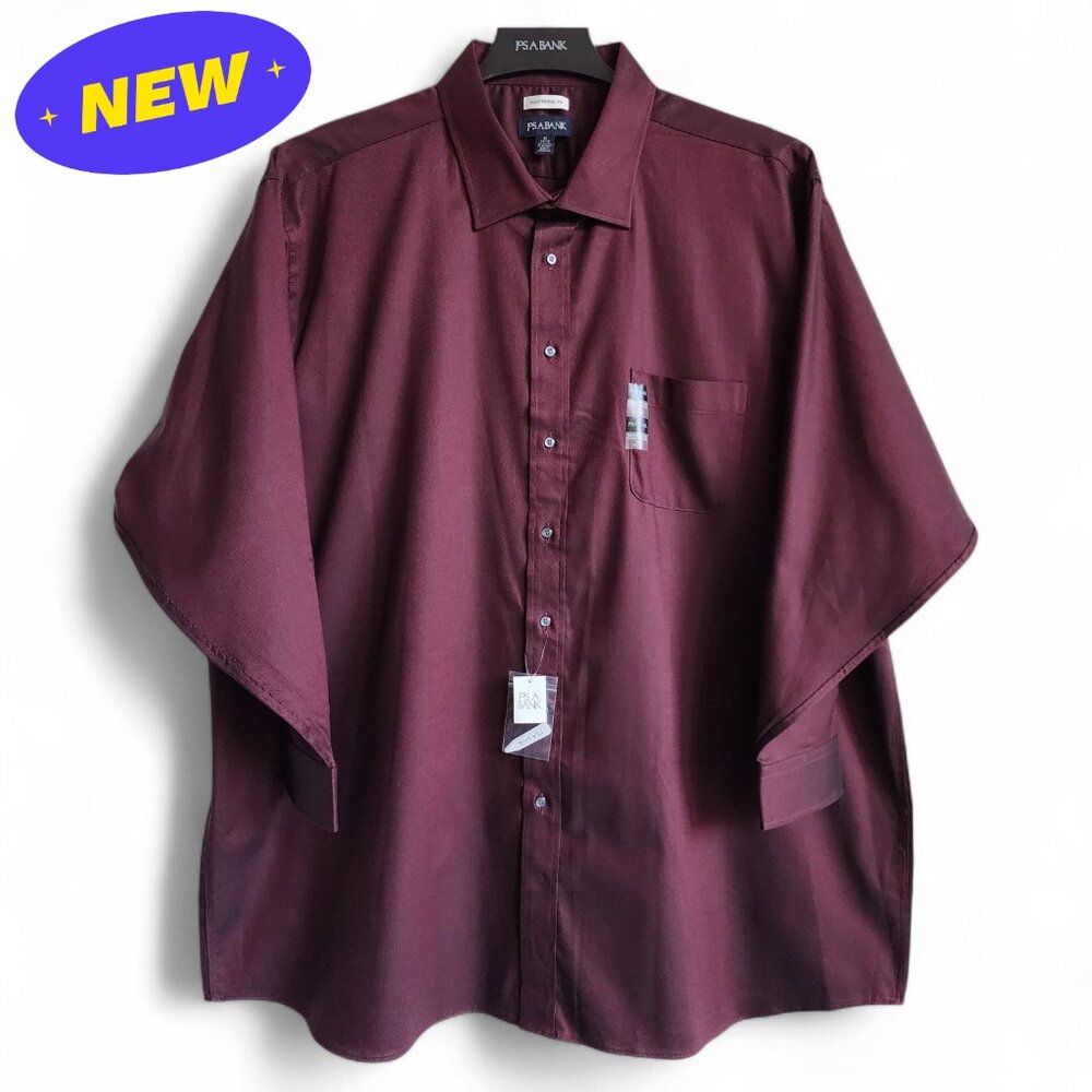 20 34/35 Red Wine Dress Shirt Traditional Fit Dark Jos A Bank New Solid Mens Nwt